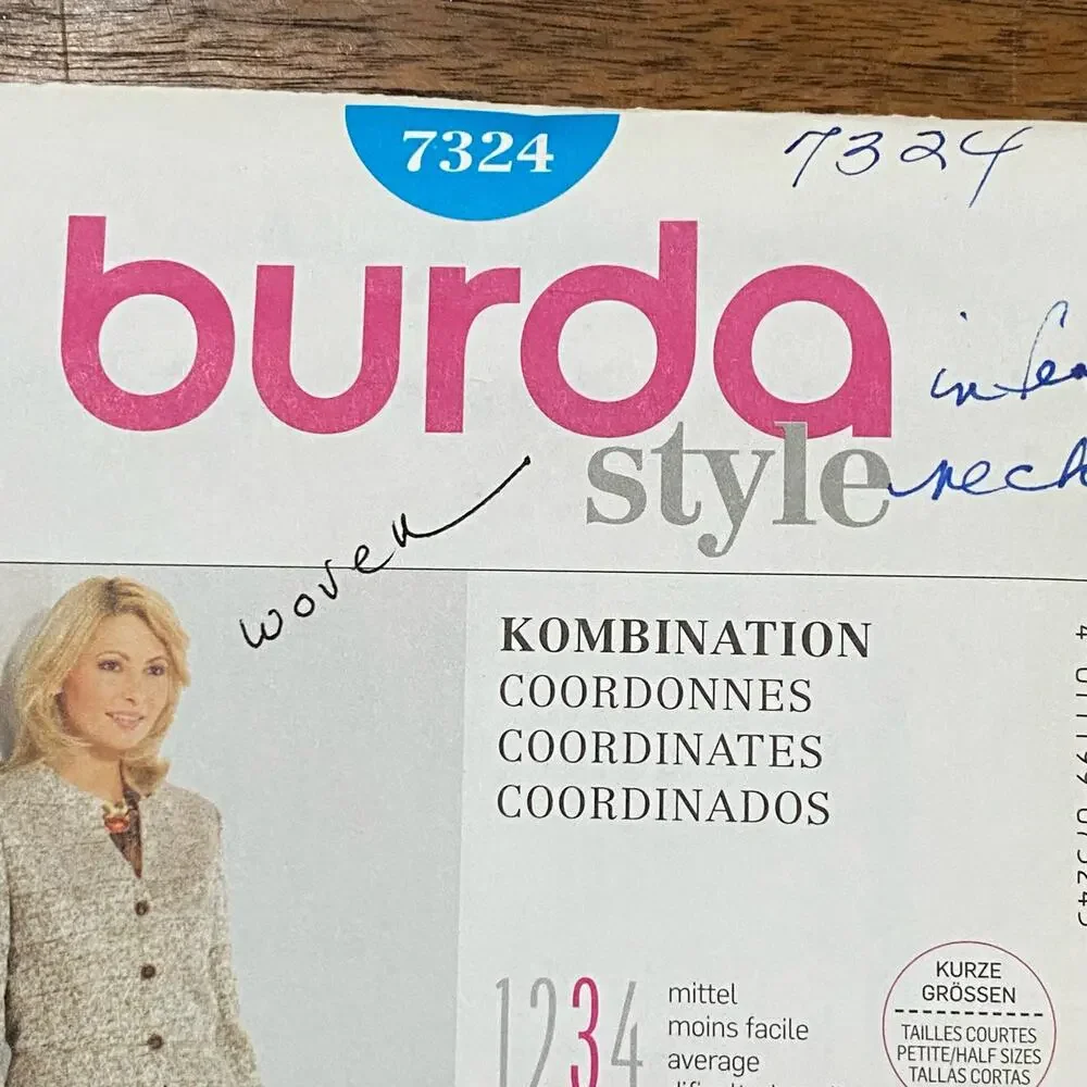 Burda sewing pattern #7321 coordinates jacket top skirt UNCUT size US 8-20